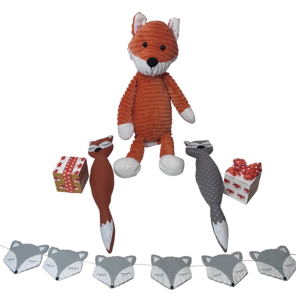 Fox Nursery Decor Corduroy Plush Stuffed‎ Animal Felt Garland Boxes Baby Orange